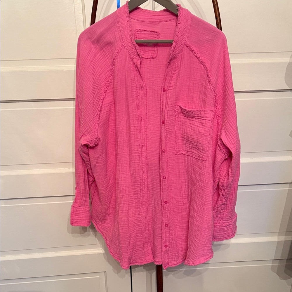 Aerie Gauze shirt beach swim suit Cover Up Medium Pink Shirt Oversized
